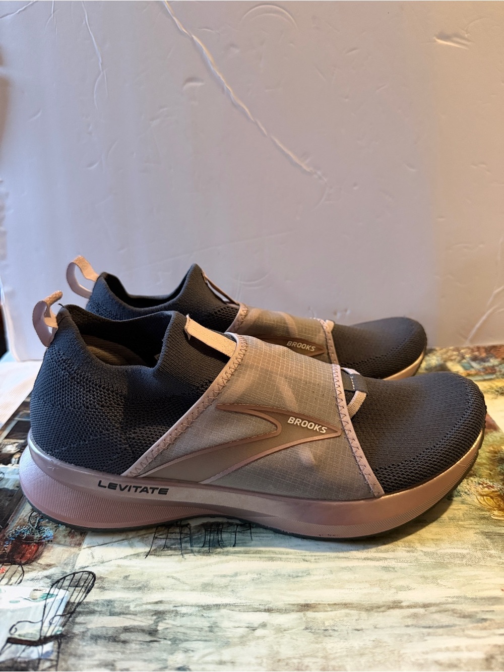 Brooks Levitate Slip-On Athletic Shoes — Black and Pink-Tan